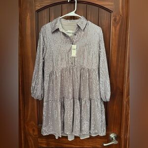 Maeve Silver Sequin Button-Up Blouse